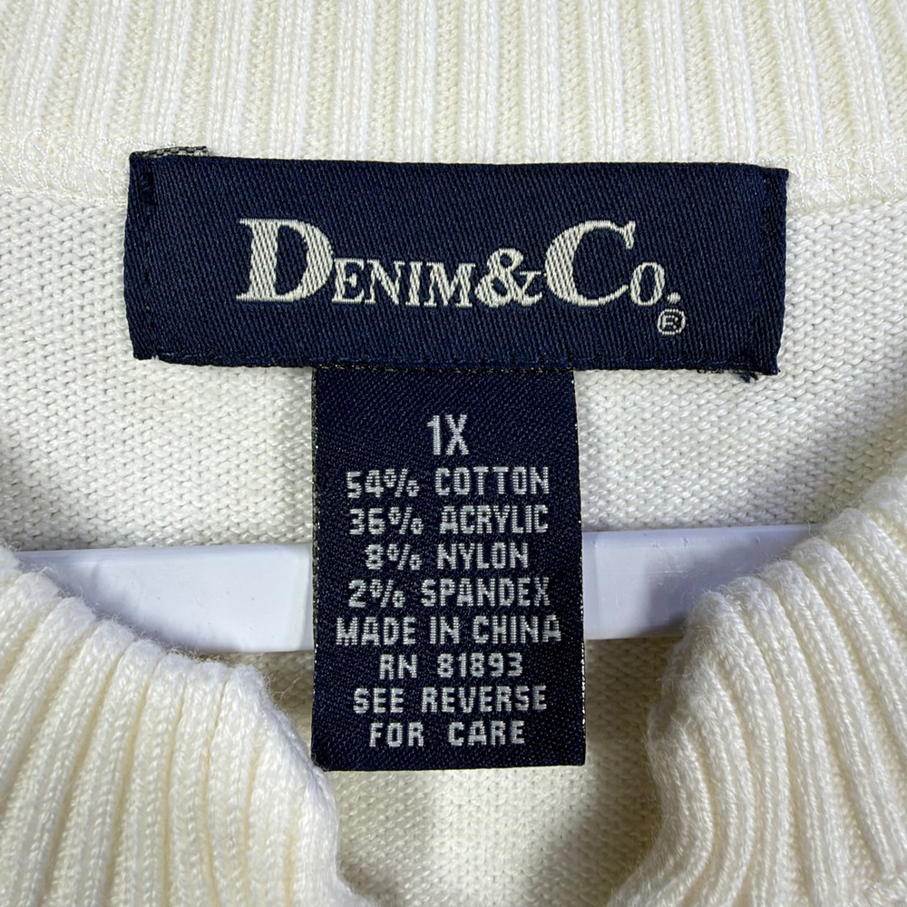 Denim&Co Cardigan Women 1X Cream Zip Front Short Sleeve Knit Minimalist Casual - Picture 3 of 7